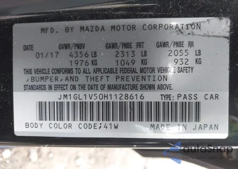 2017 Mazda Mazda6 Touring z USA, uszkodzony, nr VIN JM1GL1V50H1128616